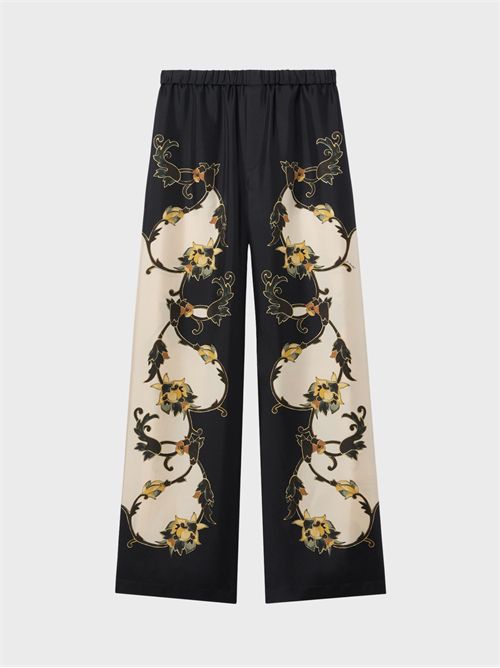 High-waisted silk twill Club trousers with Buttercup print LA DOUBLE J | TRO0210SIL001BTC03BL01